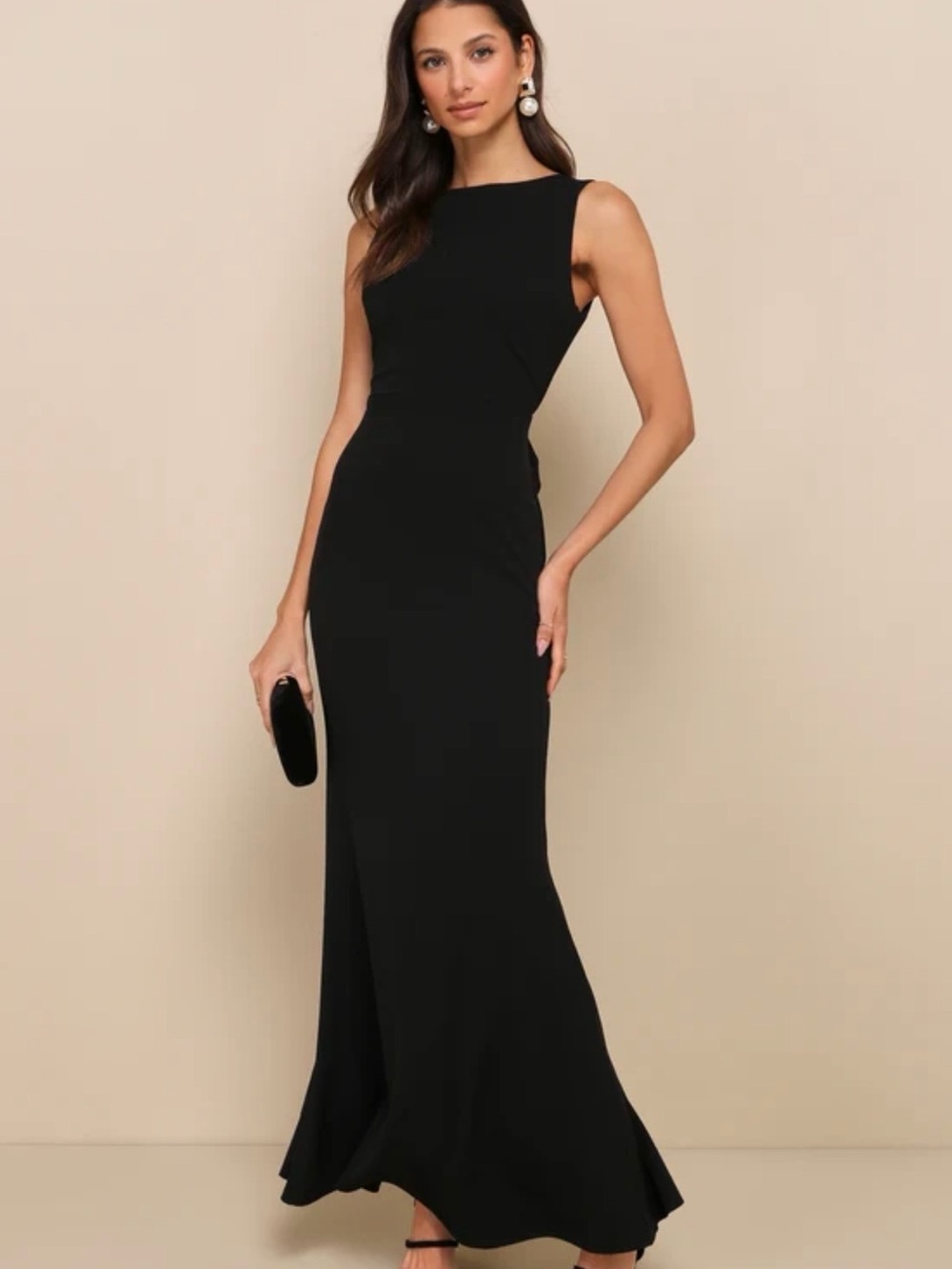 Lulu's Black Backless Bow Ruffled Maxi Dress